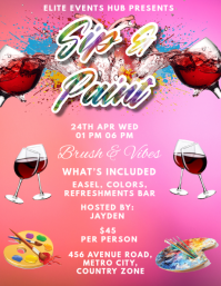 Red Joyful Sip and Paint Event Flyer Iflaya (Incwadi ye-US) template