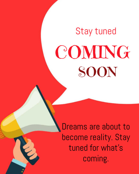 Red Joyful Stay Tuned Coming Soon  Instagram Portrait template