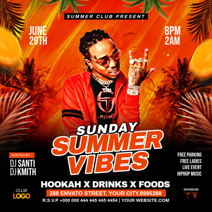 Red Joyful Summer Good Vibes Party  Instagram Post template