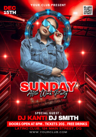 Red Joyful Sunday After Work Party A4 template