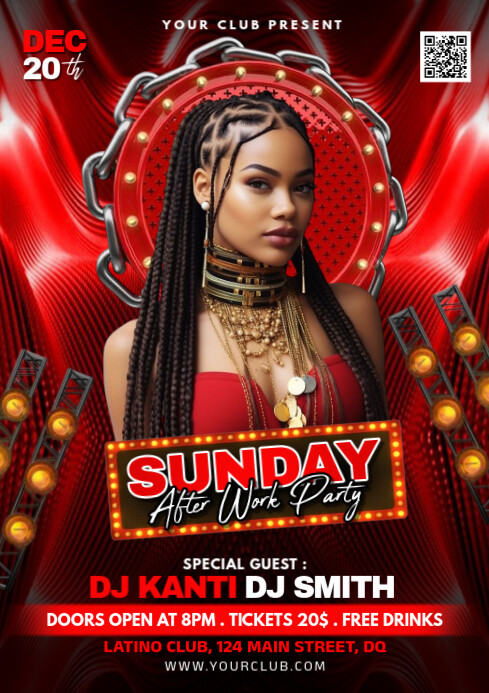 Red Joyful Sunday After Work Party A4 template