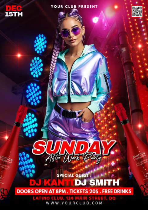 Red Joyful Sunday After Work Party A4 template