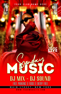 Red Joyful Sunday Music Night Half Page Wide template