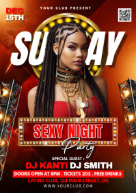 Red Joyful Sunday Night Party A4 template