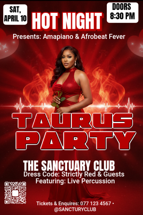 Red Joyful Taurus Party Poster Template | PosterMyWall