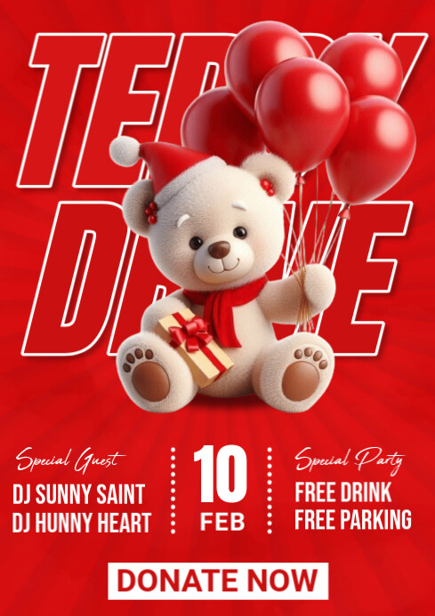 Copy of Red Joyful Teddy Drive A4 | PosterMyWall