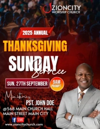 Red Joyful Thanksgiving Sunday Service  Flyer (us Letter) template