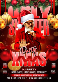 Red Joyful Usly Sweater Xmas Party A4 template