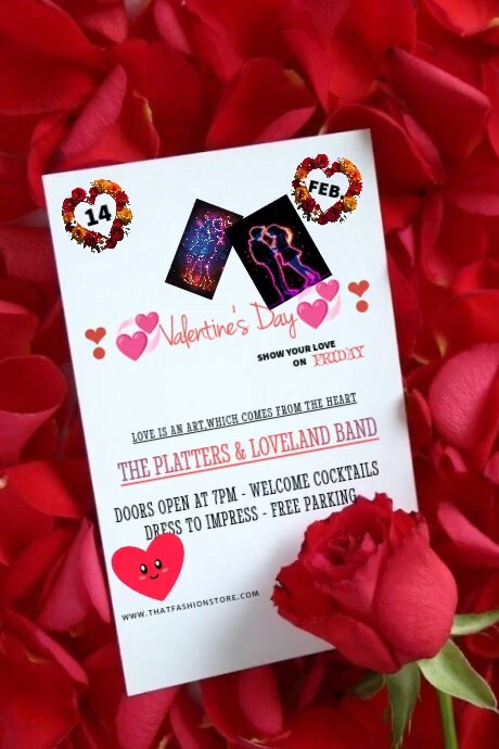 Red Joyful Valentine's Day Dinner Party Poster Template | PosterMyWall