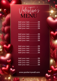 Red Joyful Valentine’s Day Menu Template A6