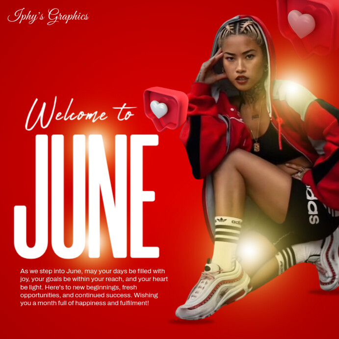 Red Joyful Welcome To June Instagram Post Template | PosterMyWall