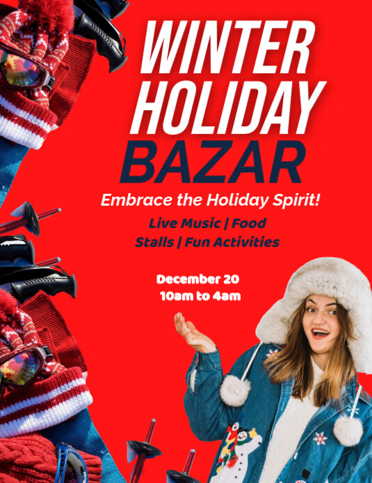 Red Joyful Winter Holiday Bazar Flyer (us Letter) template