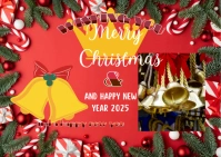 Red Joyful Wishing You A Merry Xmas And A Happy New Year Postcard template