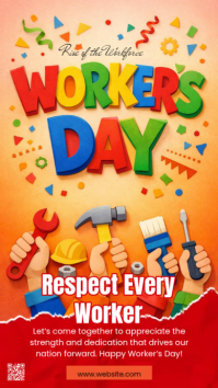 Red Joyful Worker's Day Celebration WhatsApp Status template