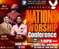 Red Joyful Worship Conference Medium Rectangle template