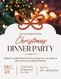 Red kaki and brown Joyful Christmas Dinner Party Invitation Elegant Holiday Celebration Flyer template