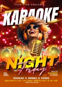 Red Karaoke Night Party Video Flyer A6 template