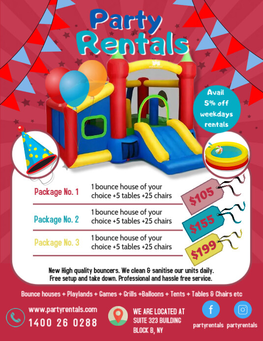 Copy of Red Kids Bouncy Castle for Rent Flyer Templat PosterMyWall
