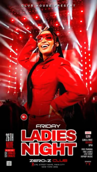 Red Ladies Night Club Party Instagram Story Video template