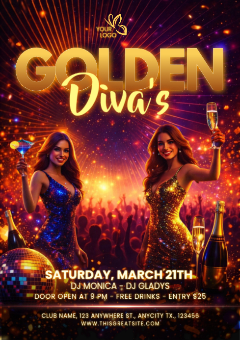 Red Ladies Night Party Golden Diva's A4 Template | PosterMyWall