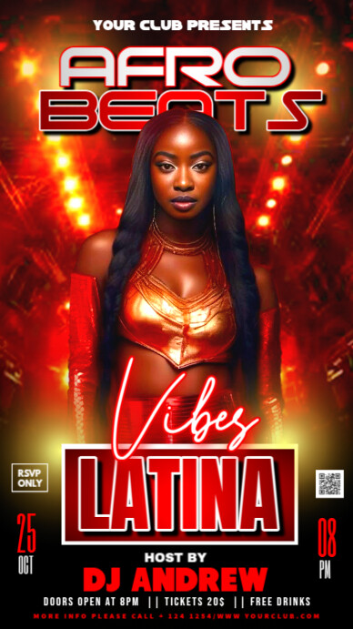 Plantilla de Red Latin Afro Beats Night Party Flyer Instagram Story ...