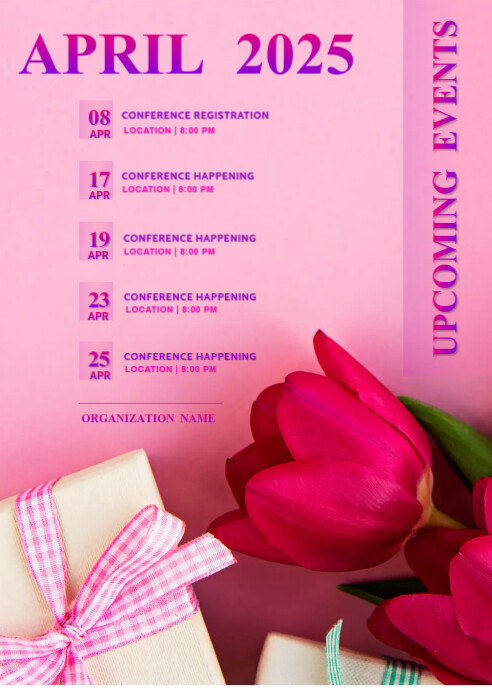 April 22 Events Red List-based April Upcoming Events A6 Template | PosterMyWall