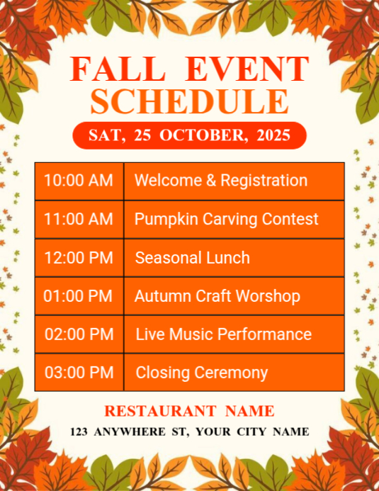 Red List-based Autumn Fall Schedule Flyer (us Letter) Template ...