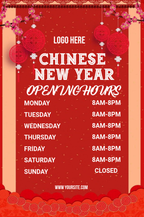 Red List-based Chinese New Year Opening Hours  Poster template