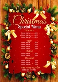 Red List-based Christmas Food Menu Video Flyer Template  A4
