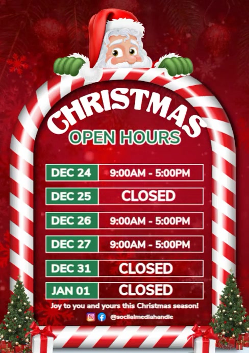 Red List-based Christmas Open Hours Notice Announcement  A3 template