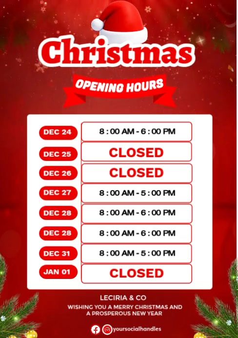 Red Christmas Opening Hours Editable Instagram Portrait Template A5