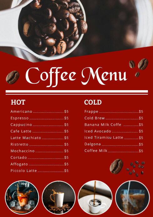 Coffee Base Menu Modèle Red List-based Coffee Menu A4 | PosterMyWall