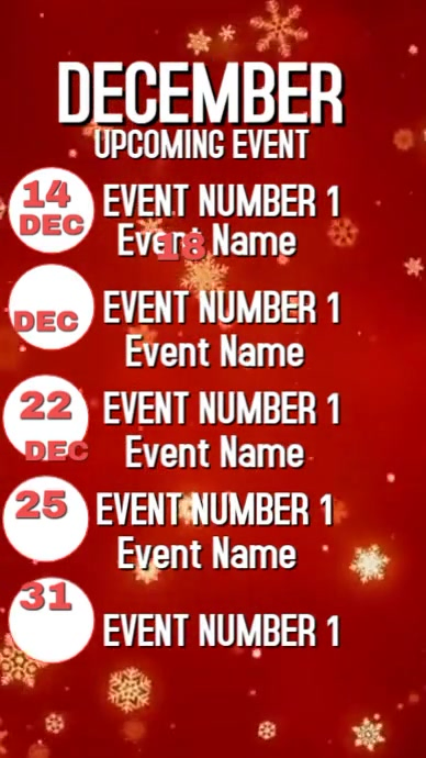 Red List-based December Upcoming Event Instagram Reel template