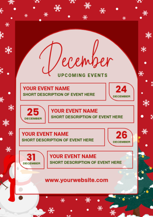 Red List-based December Upcoming Events Calendar A4 Template | PosterMyWall