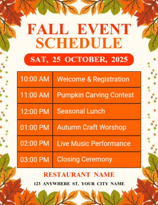 Red List-based Fall Event Schedule Flyer (us Letter) Pamflet (Letter AS) template
