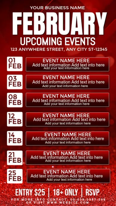 February Event Flyer Copy of Red List-based February Upcoming Events Flyer Instagram Story ...