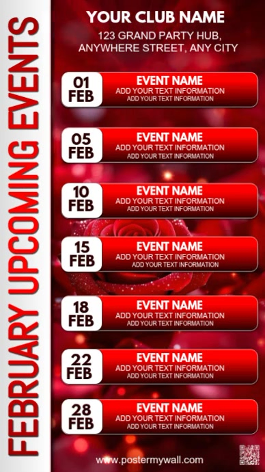 February Event Flyer Red List-based February Upcoming Events Flyer Instagram Story Template ...