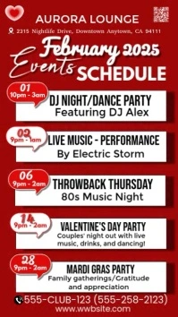 Red List-based February Upcoming Events Schedule  Digital Display (9:16) template