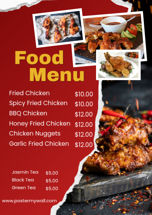 Red Food Menu A4 Template | PosterMyWall