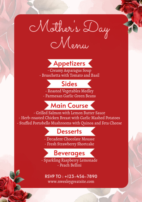 Red List-based Mothers Day Menu A4 template