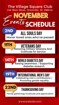 Red List-based November Upcoming Events Schedule  Digital Display (9:16) template