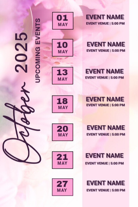 Red List-based October Upcoming Events Calendar  Poster template