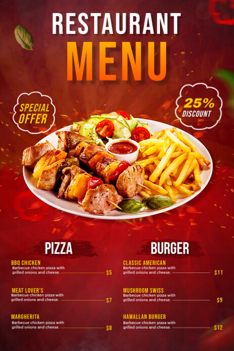 Plantilla de Red List-based Restaurant Menu Poster | PosterMyWall