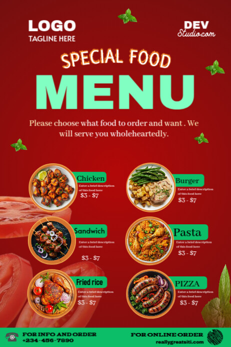 Red List-based Restaurant Menu Poster Plakat template