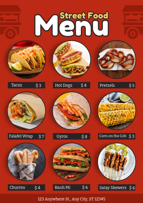 Red Street Food Menu A4 Template | PosterMyWall