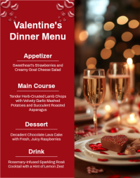 Red List-Based Valentine's Day Dinner Menu Poster/wallboard template