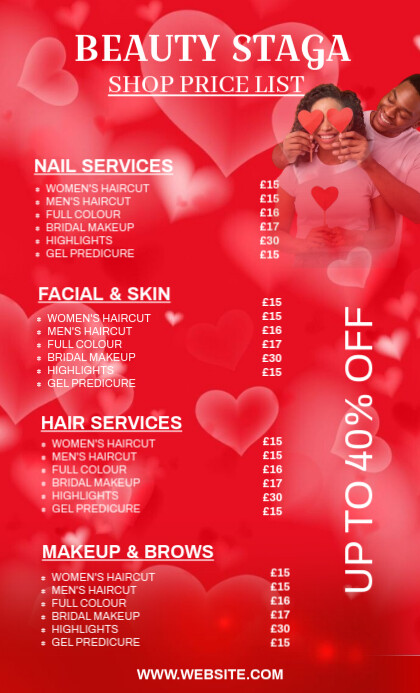 Red List-based Valentine's Price List Template Design Us Legal