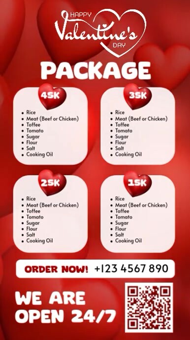 Red List-based Valentine Package List  Instagram Reel template