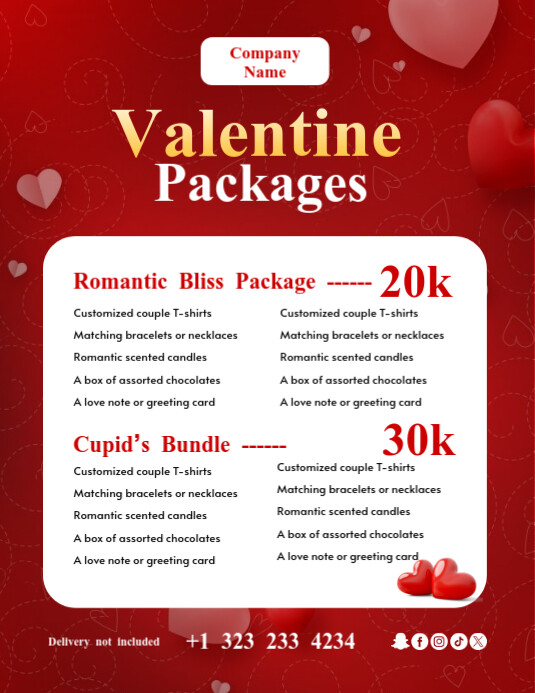 Red List-based Valentines  Sales packages Flyer (us Letter) template