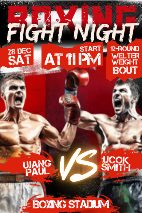 Fight Card Poster Example Red Maksimalis Boxing Fight Night Poster Template | PosterMyWall